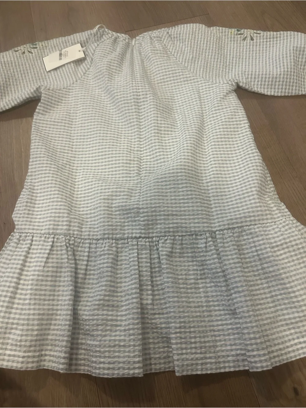 Girls' Light blue Seersucker Ruffle Hem Dress
